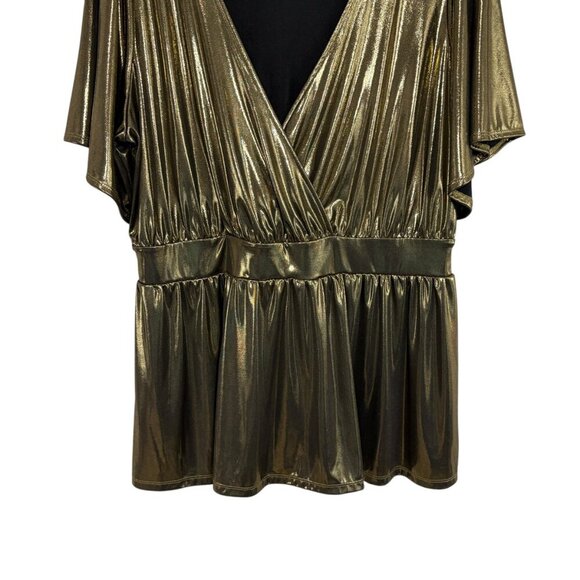 Torrid Shiny Gold Peplum Short Sleeve Blouse Women's Plus Size 2X - Picture 4 of 8
